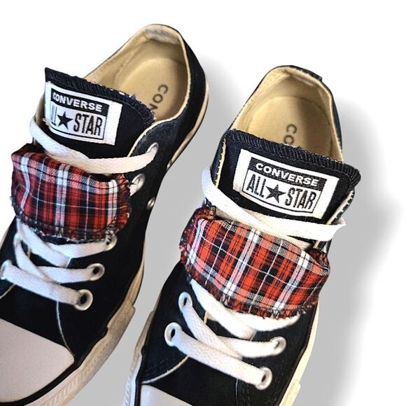 Converse VINTAGE All Star Black Red Plaid Double Tongue Sneakers Size 7 - Picture 8 of 15